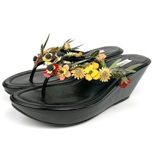 PRADA Black Platforms with Ornate Flowers, Thong